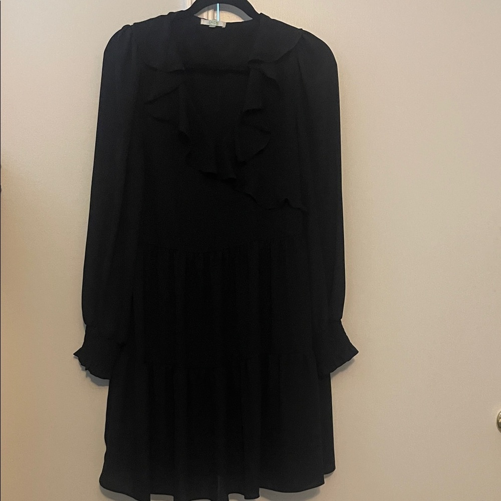 Jade Black Long Sleeve Dress with Ruffle Detail